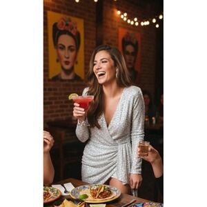 NWT Fashion Nova Mini Dress Silver Sequin Short Size M Sparkler Center Stage